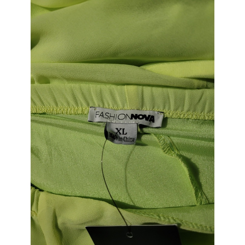 Fashion Nova Beach Views Chiffon Jumpsuit Women's Size XL Lime Halter Wide Leg - Picture 7 of 14